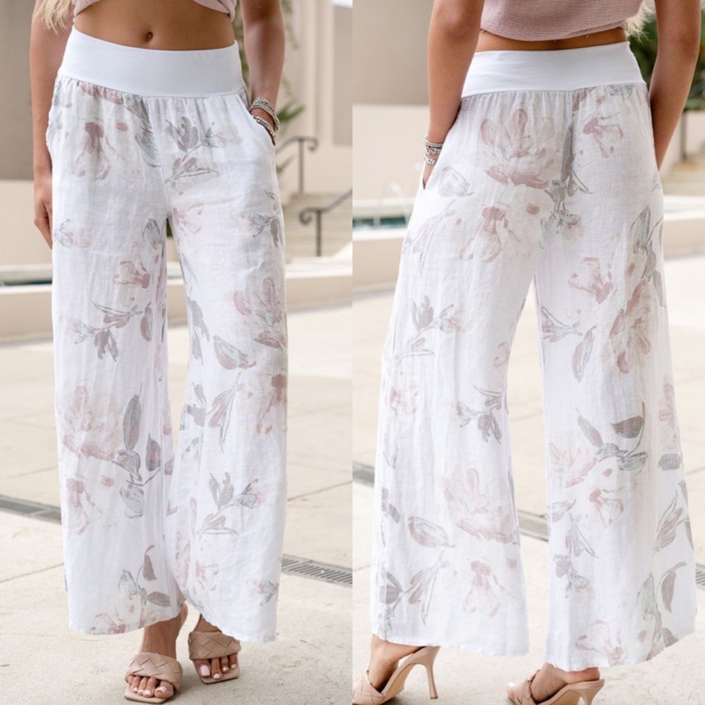 Women’s Floral Wide Legged Linen Pants